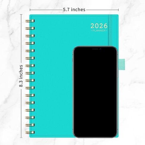 RETTACY 2026 Planner, Weekly and Monthly, Jan 2026 - Dec 2026, Medium Size (5.7" x 8.3"), 2026 Calendar, 12-Monthly Tabs, Flexible Plastic Cover, Spiral-bound, 100 GSM Thick Paper (Light Green) in Kuwait