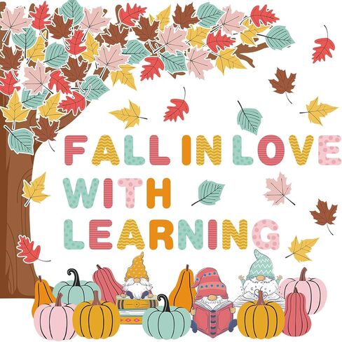Fall Tree Bulletin Board Decoration Boho Autumn Pumpkin Maple Leaves Fall in Love with Learning Cutouts for Autumn Thanksgiving Classroom Wall Harvest Party in Saudi Arabia