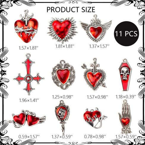 Giata11 PCS كبير القوطية القوطية سوداء الصليب القديم القبر قلب المعلقات القوطية هالوين سحر لمجوهرات معلقات صنع لوازم الحرف اليدوية DIY in Kuwait