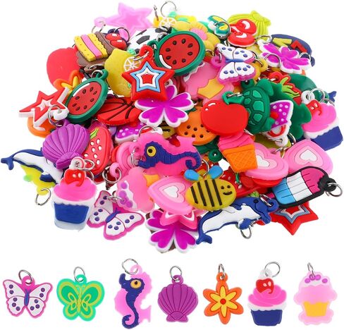 100 Pcs Silicone Charms for Bracelets, Rubber Band Bracelet Charms, DIY Handmade Materials (Multicolor, Mixed Styles) in Saudi Arabia