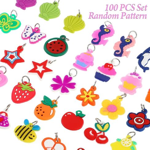 100 Pcs Silicone Charms for Bracelets, Rubber Band Bracelet Charms, DIY Handmade Materials (Multicolor, Mixed Styles) in Saudi Arabia