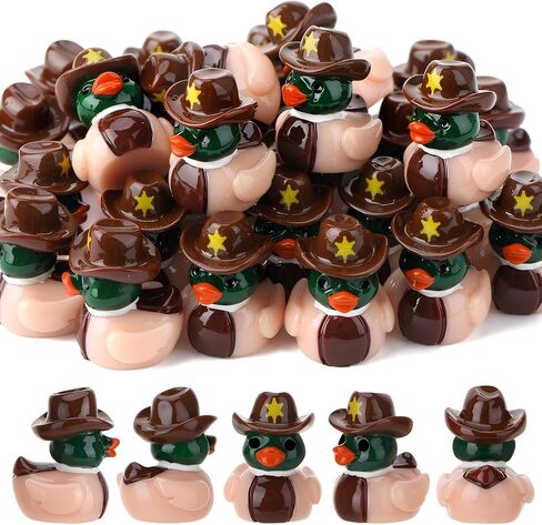 30 Pcs Mini Resin Mallard Ducks, Cowboy Hat Duck, Mallard Ducks with Cowboy Hat, Nature Birds Lovers Duck Hunting Decoration for Ducky Birthday Cowboy Party Favor Gift in Saudi Arabia
