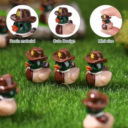 30 Pcs Mini Resin Mallard Ducks, Cowboy Hat Duck, Mallard Ducks with Cowboy Hat, Nature Birds Lovers Duck Hunting Decoration for Ducky Birthday Cowboy Party Favor Gift in Saudi Arabia