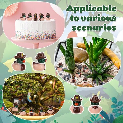 30 Pcs Mini Resin Mallard Ducks, Cowboy Hat Duck, Mallard Ducks with Cowboy Hat, Nature Birds Lovers Duck Hunting Decoration for Ducky Birthday Cowboy Party Favor Gift in Saudi Arabia