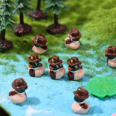 30 Pcs Mini Resin Mallard Ducks, Cowboy Hat Duck, Mallard Ducks with Cowboy Hat, Nature Birds Lovers Duck Hunting Decoration for Ducky Birthday Cowboy Party Favor Gift in Saudi Arabia