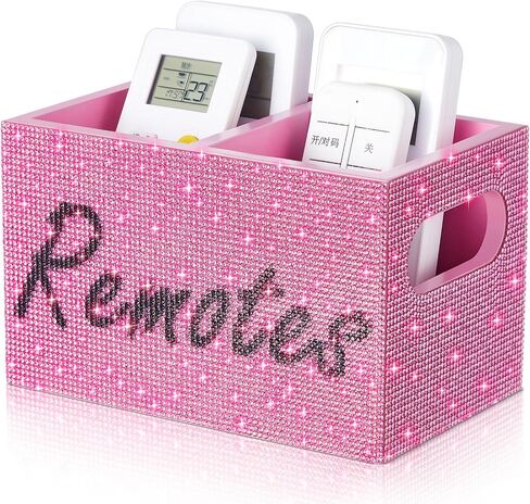 Bling Rhinestone Remote حامل التحكم المكسر Diamond Diamond 2 مقصورة تلفزيون خشبي مربع تخزين حامل Caddy Holder من المنظم للمطالبة مع وملصق ، هدايا سباركلي للنساء (أبيض) in Saudi Arabia