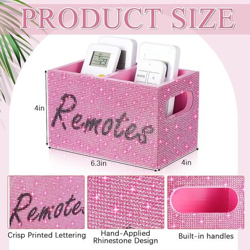 Bling Rhinestone Remote حامل التحكم المكسر Diamond Diamond 2 مقصورة تلفزيون خشبي مربع تخزين حامل Caddy Holder من المنظم للمطالبة مع وملصق ، هدايا سباركلي للنساء (أبيض) in Saudi Arabia