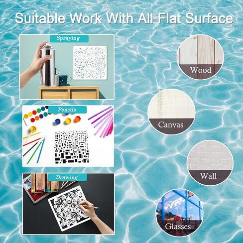 12 Pcs Mixed Media Stencils Sea Bubbles Spirals Template Cell Theory Cubist Stencil Aspen Trees Branches Painting Stencils for Canvas Arts Journaling Scrapbooking Card Making in Saudi Arabia