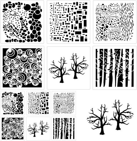 12 Pcs Mixed Media Stencils Sea Bubbles Spirals Template Cell Theory Cubist Stencil Aspen Trees Branches Painting Stencils for Canvas Arts Journaling Scrapbooking Card Making in Saudi Arabia