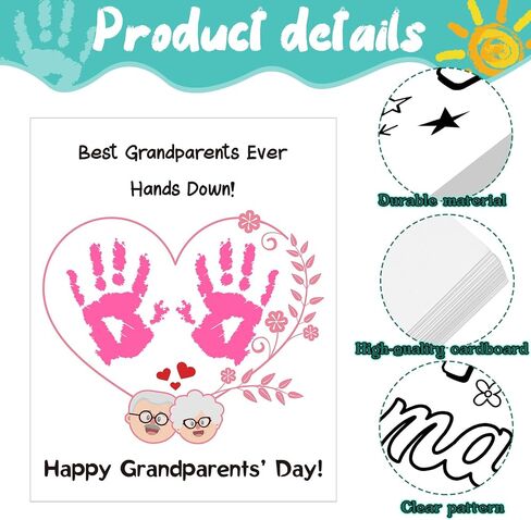 Motiskyy 36 مجموعات الأجداد اليدوين الحرفيون مجموعات تحية بطاقات المعايدة DIY Handprint Card Handprint Grandparents Day Day For Family Classroom School Sciet in Saudi Arabia