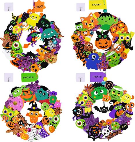 Winlyn 12 -Pack Fall Crafts Diy Wreath الحلي الزخارف مجموعات الفن مع ملصقات الرغوة - مشاريع عيد الهالوين والعطلات للأطفال والفصول الدراسية أنشطة الفصول الدراسية in Saudi Arabia