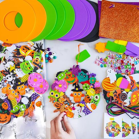 Winlyn 12 -Pack Fall Crafts Diy Wreath الحلي الزخارف مجموعات الفن مع ملصقات الرغوة - مشاريع عيد الهالوين والعطلات للأطفال والفصول الدراسية أنشطة الفصول الدراسية in Saudi Arabia