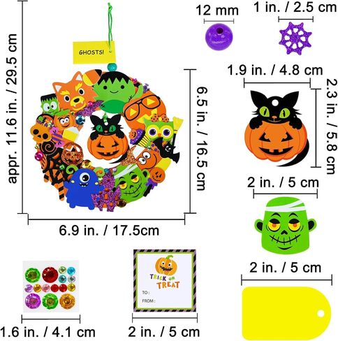 Winlyn 12 -Pack Fall Crafts Diy Wreath الحلي الزخارف مجموعات الفن مع ملصقات الرغوة - مشاريع عيد الهالوين والعطلات للأطفال والفصول الدراسية أنشطة الفصول الدراسية in Saudi Arabia