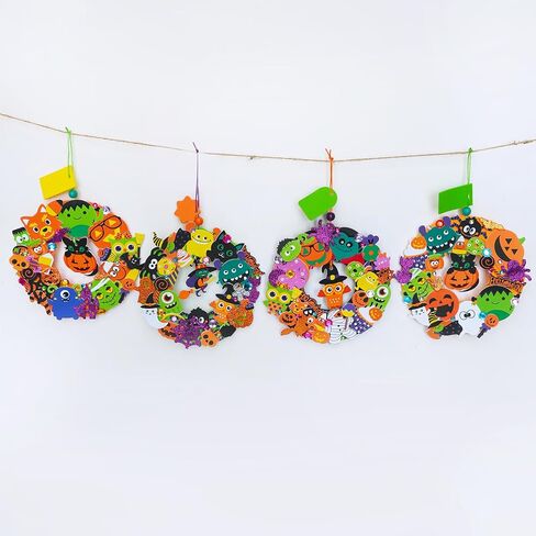 Winlyn 12 -Pack Fall Crafts Diy Wreath الحلي الزخارف مجموعات الفن مع ملصقات الرغوة - مشاريع عيد الهالوين والعطلات للأطفال والفصول الدراسية أنشطة الفصول الدراسية in Saudi Arabia