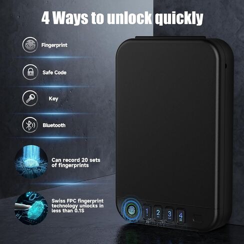 Gun Safe, Biometric gun safe for handgun, Portable Car Pistol Gun Safe Pistol with Keys Keypad and APP Control Hand Gun Lock Box, small safe for Home Bedside Car Wild camping in Saudi Arabia