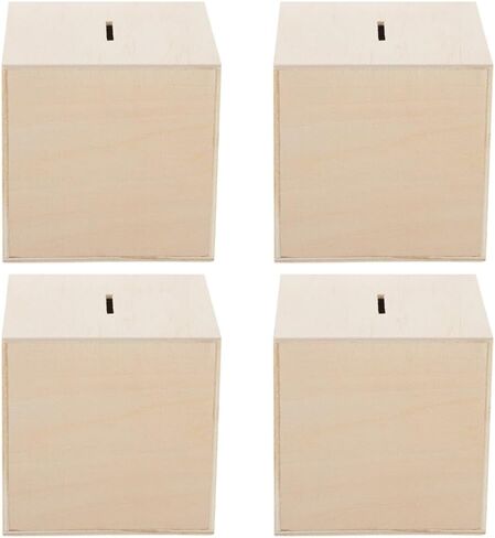 Vaguelly 4pcs Unfinished Wooden Piggy Bank Blank Square Cube Coin Bank DIY Unpainted Money Saving Box for Kids Art Crafts in Saudi Arabia