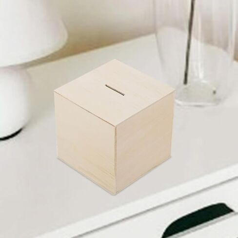 Vaguelly 4pcs Unfinished Wooden Piggy Bank Blank Square Cube Coin Bank DIY Unpainted Money Saving Box for Kids Art Crafts in Saudi Arabia