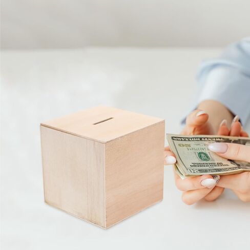 Vaguelly 4pcs Unfinished Wooden Piggy Bank Blank Square Cube Coin Bank DIY Unpainted Money Saving Box for Kids Art Crafts in Saudi Arabia
