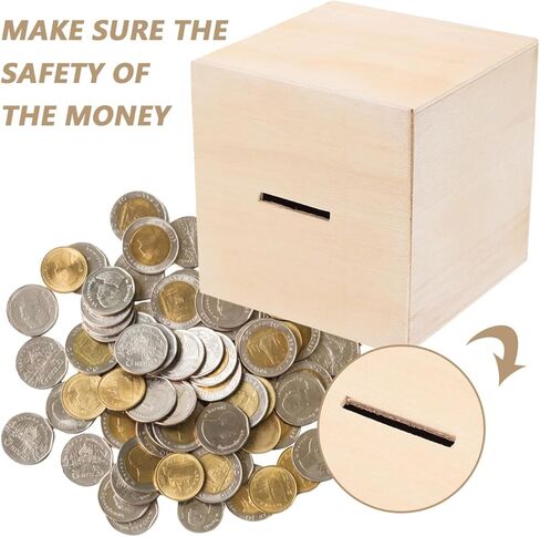 Vaguelly 4pcs Unfinished Wooden Piggy Bank Blank Square Cube Coin Bank DIY Unpainted Money Saving Box for Kids Art Crafts in Saudi Arabia