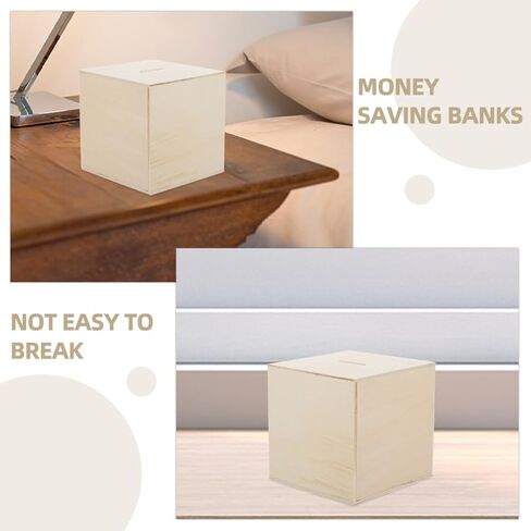 Vaguelly 4pcs Unfinished Wooden Piggy Bank Blank Square Cube Coin Bank DIY Unpainted Money Saving Box for Kids Art Crafts in Saudi Arabia