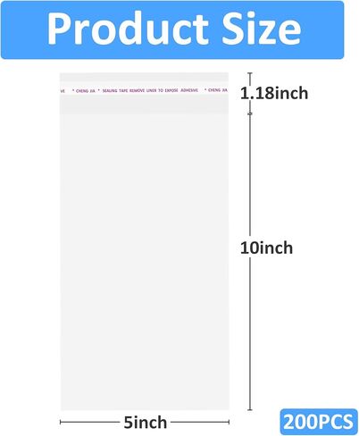 JOYIT 5x10 Inches Self Sealing Clear Cellophane Bags - 200 Pcs Clear Gift Bags with Seal, Ideal Clear Resealable Cookie Bags, Goodie Bags, and Clear Favor Bags for Treats, Perfect for Parties in Saudi Arabia