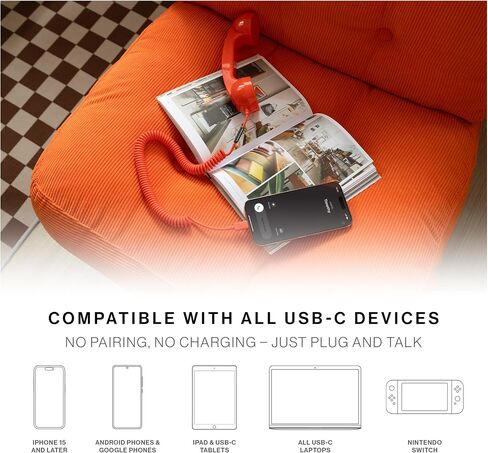 Native Union Pop Phone – Retro Telephone Handset with Mic & Speaker, USB-C for iPhone, iPad, Laptop, Tablet, Samsung S25, Flip 7, Fold 7 – Hybrid Work, Calls, Video Conferences, Meetings (Candy) in Saudi Arabia