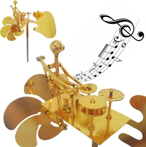 Garden Rock Band Windmill,Metal Drummer Player Windmill–Wind Powered Yard Art Sculpture, Garden Decor for Lawn, Patio, or Courtyard–Outdoor Percussionist Figurine Gift(Drummer) in Kuwait
