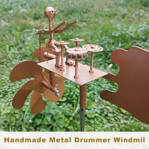 Garden Rock Band Windmill,Metal Drummer Player Windmill–Wind Powered Yard Art Sculpture, Garden Decor for Lawn, Patio, or Courtyard–Outdoor Percussionist Figurine Gift(Drummer) in Kuwait