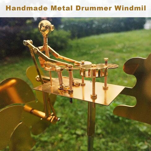 Garden Rock Band Windmill,Metal Drummer Player Windmill–Wind Powered Yard Art Sculpture, Garden Decor for Lawn, Patio, or Courtyard–Outdoor Percussionist Figurine Gift(Drummer) in Kuwait