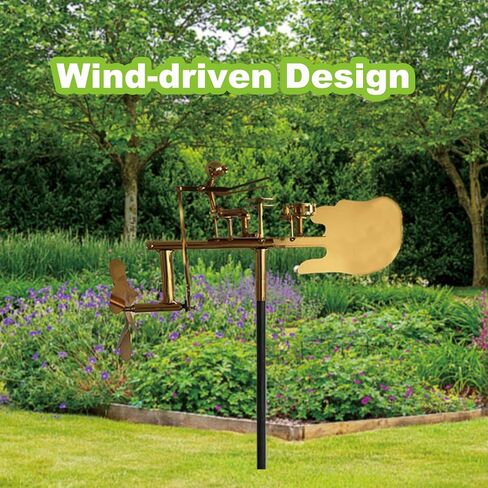 Garden Rock Band Windmill,Metal Drummer Player Windmill–Wind Powered Yard Art Sculpture, Garden Decor for Lawn, Patio, or Courtyard–Outdoor Percussionist Figurine Gift(Drummer) in Kuwait