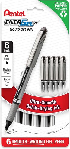 Pentel Energel NV 0.7 مم قلم جل سائل ، خط متوسط ​​، حبر أسود ، عبوة مجانية من البلاستيك 6 (BL27PF6A) in Saudi Arabia