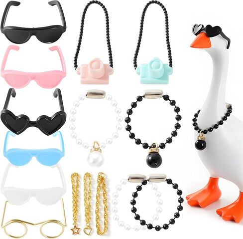 15 Pcs 7inch Desk Goose Outfits Mini Chain Collar and Sunglasses, Camera Pendant Necklaces Collar Fun Clothes Costume Set for Magnetic Table Geese Statue Decor in Saudi Arabia