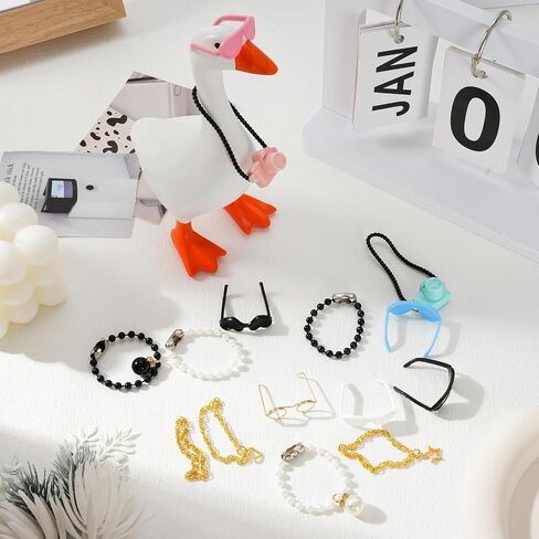 15 Pcs 7inch Desk Goose Outfits Mini Chain Collar and Sunglasses, Camera Pendant Necklaces Collar Fun Clothes Costume Set for Magnetic Table Geese Statue Decor in Saudi Arabia