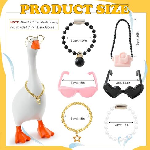 15 Pcs 7inch Desk Goose Outfits Mini Chain Collar and Sunglasses, Camera Pendant Necklaces Collar Fun Clothes Costume Set for Magnetic Table Geese Statue Decor in Saudi Arabia