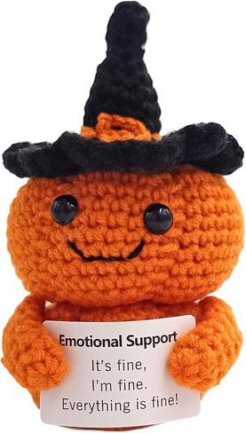 Handmade Crochet Pumpkin Plush with Inspirational Card - Cute Halloween Decor, Thanksgiving & Birthday Gift, Emotional Support Desk Accessory for Women, Men, Friends in Saudi Arabia
