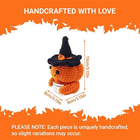 Handmade Crochet Pumpkin Plush with Inspirational Card - Cute Halloween Decor, Thanksgiving & Birthday Gift, Emotional Support Desk Accessory for Women, Men, Friends in Saudi Arabia