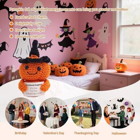 Handmade Crochet Pumpkin Plush with Inspirational Card - Cute Halloween Decor, Thanksgiving & Birthday Gift, Emotional Support Desk Accessory for Women, Men, Friends in Saudi Arabia