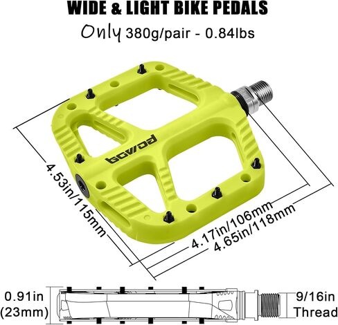 MT Bike Pedals, Light BMX MTB Pedals w Wide Nylon Composite Pedals' Platform, Gravel Bike Pedals Flat, Bicycle Pedals w 12Pins, Non-Slip Pedals w 9/16" Cr-Mo Spindle 2Bearings for Mountain Bike in Saudi Arabia