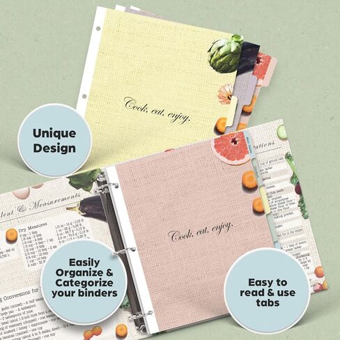 Dividers with Tabs for Recipe Binder, 12 Tab Dividers for 3 Ring Binder, 3-Hole Punched Letter Size, Durable Heavyweight Cardstock (Vegetable) in Kuwait