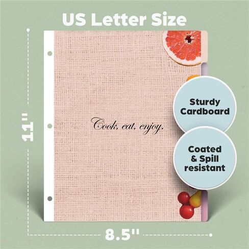Dividers with Tabs for Recipe Binder, 12 Tab Dividers for 3 Ring Binder, 3-Hole Punched Letter Size, Durable Heavyweight Cardstock (Vegetable) in Kuwait