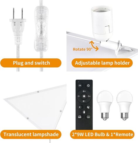 2 حزمة مصباح زاوية مع مصباح LED 9W وبعد ، مصباح زاوية درجة حرارة 3 لون ، قابلية قابلة للضايق في مصابيح قلادة للسقف مع ظل الأكريليك ، قم بتوصيل ضوء السقف لغرفة المعيشة وغرفة النوم in Saudi Arabia