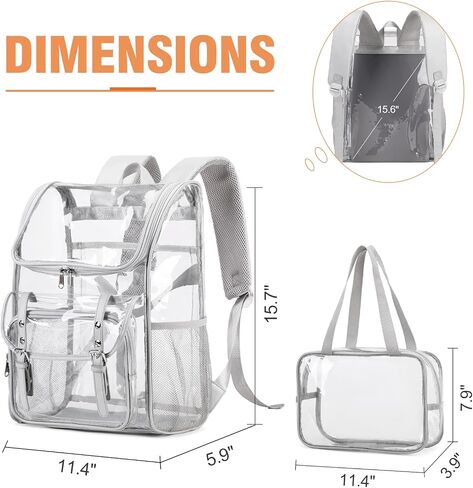 DIGOBAY Clear Backpack with Lunch Bag, Leather Clear Bookbag Heavy Duty | Thick PVC Clear Backpack for Girls Women See Through Transparent Backpacks for Stadium Events College Travel Work, Beige in Kuwait
