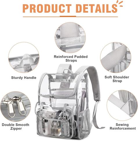 DIGOBAY Clear Backpack with Lunch Bag, Leather Clear Bookbag Heavy Duty | Thick PVC Clear Backpack for Girls Women See Through Transparent Backpacks for Stadium Events College Travel Work, Beige in Kuwait