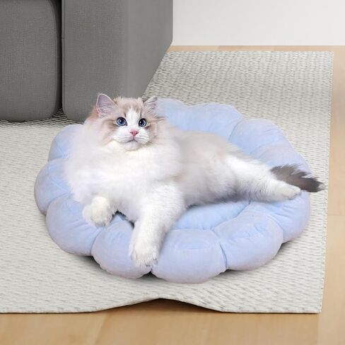 Soft Pet Nesting Bed Small Dog Bed Autumn Winter Pet Sleeping Pad Flower Shaped Round Cat Bed for Kitten Indoor Cats Puppy, Yellow in Saudi Arabia