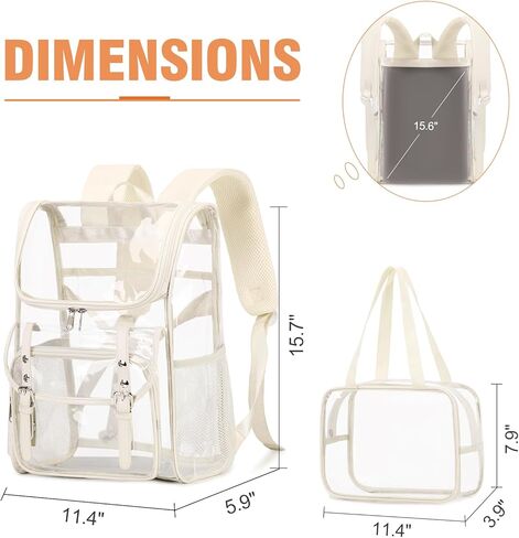 Clear Backpack with Clear Bag Set, Leather Clear Backpack Heavy Duty Thick PVC Clear Bookbag Large See Through Transparent Backpack with Support Pad for Women Men Girl Boy College Work Black in Kuwait