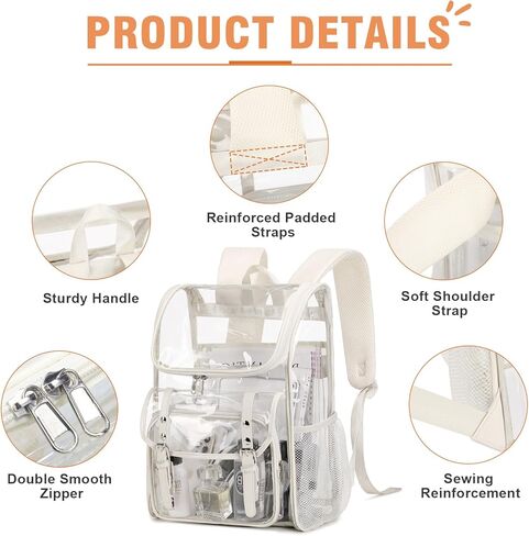 Clear Backpack with Clear Bag Set, Leather Clear Backpack Heavy Duty Thick PVC Clear Bookbag Large See Through Transparent Backpack with Support Pad for Women Men Girl Boy College Work Black in Kuwait