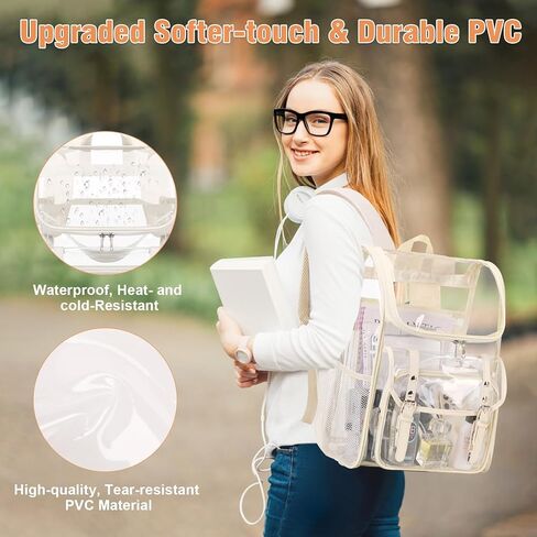 Clear Backpack with Clear Bag Set, Leather Clear Backpack Heavy Duty Thick PVC Clear Bookbag Large See Through Transparent Backpack with Support Pad for Women Men Girl Boy College Work Black in Kuwait