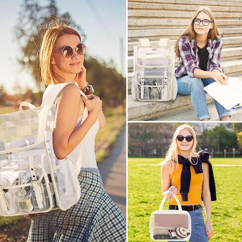 Clear Backpack with Clear Bag Set, Leather Clear Backpack Heavy Duty Thick PVC Clear Bookbag Large See Through Transparent Backpack with Support Pad for Women Men Girl Boy College Work Black in Kuwait