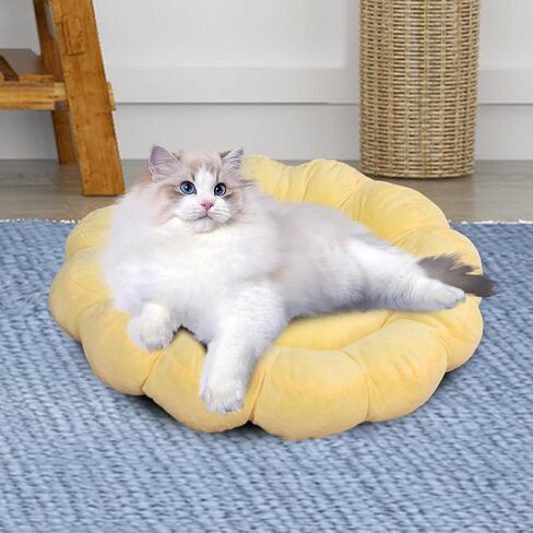 ناعم للحيوانات الأليفة تداخل سرير صغير الكلب سرير خريف شتاء وسادة نوم للحيوانات الأليفة زهرة على شكل قطة مستديرة قطة للقطط القطط الداخلية الجرو ، الأصفر in Kuwait