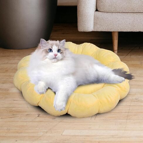 ناعم للحيوانات الأليفة تداخل سرير صغير الكلب سرير خريف شتاء وسادة نوم للحيوانات الأليفة زهرة على شكل قطة مستديرة قطة للقطط القطط الداخلية الجرو ، الأصفر in Kuwait